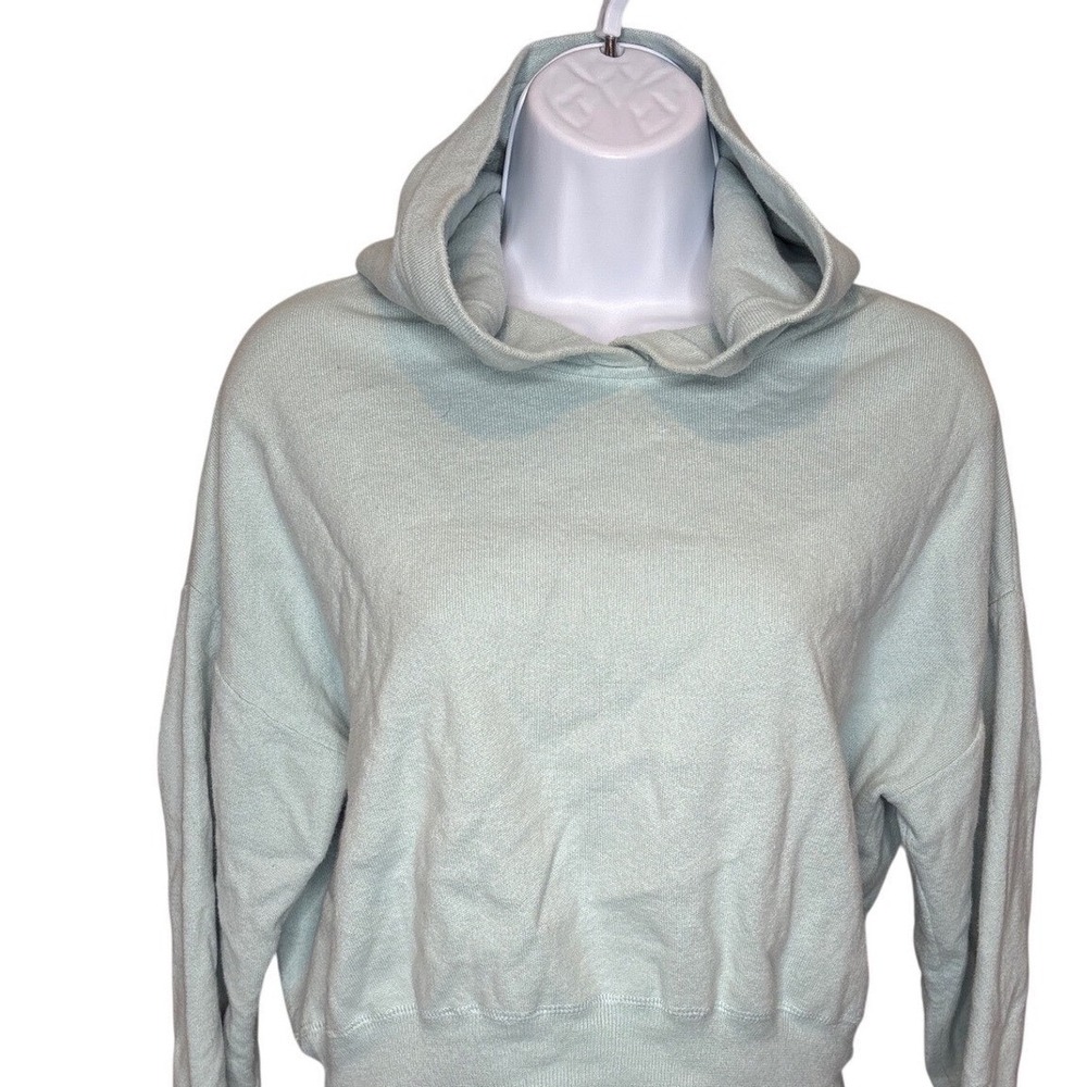 NAADAM Womens Mint Green Cotton Cashmere Blend Cropped Hoodie Sz M Sporty Trendy